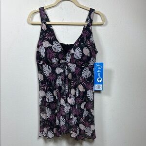 (L1) Fit 4 U Mesh Swimsuit Floral Print Loose Dress Black Jumpsuit, Diff/Sizes